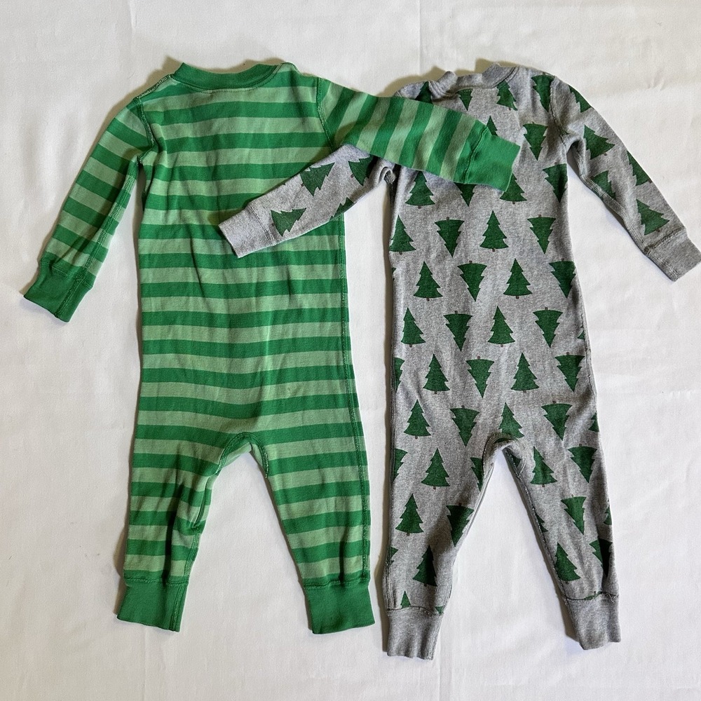 Hanna Andersson One-piece Pajamas 18-24 Months Green Stripe & Pine‎ Trees 80 cm